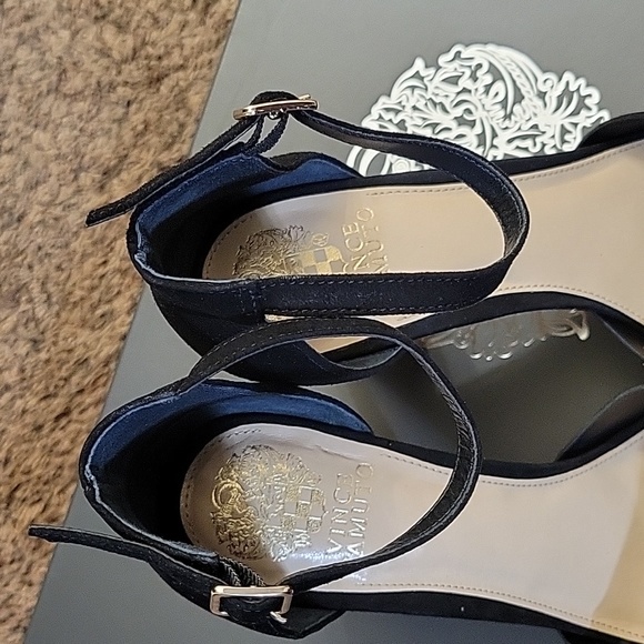 Vince Camuto Black Suede Ciestie Cork Platform Ankle Strap Peep-Toe Sand… - Picture 6 of 15